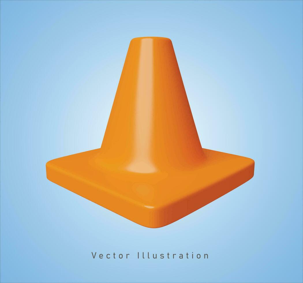 orange street cone in 3d vector illustration