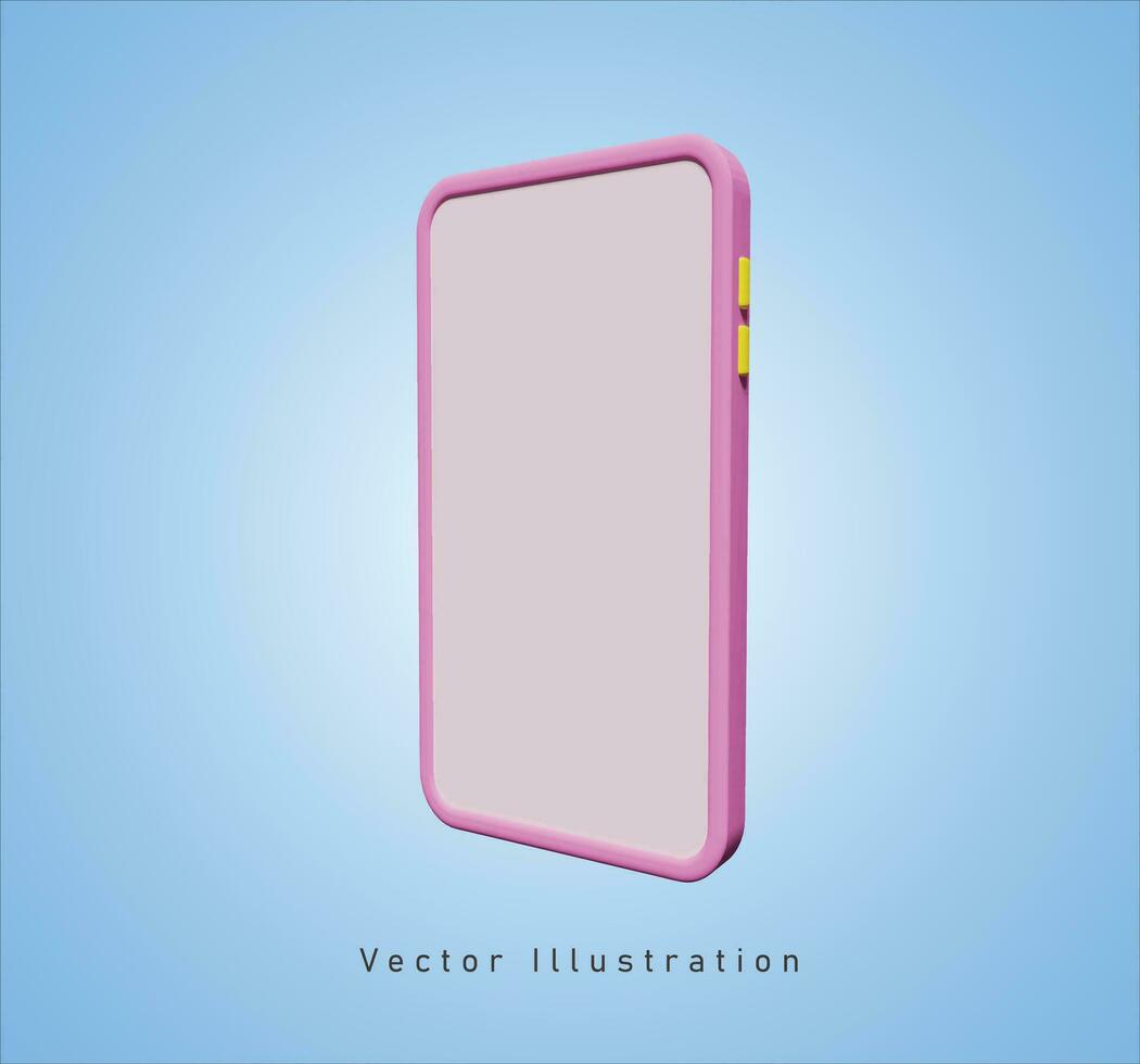 rosado teléfono inteligente con blanco pantalla en 3d vector ilustración