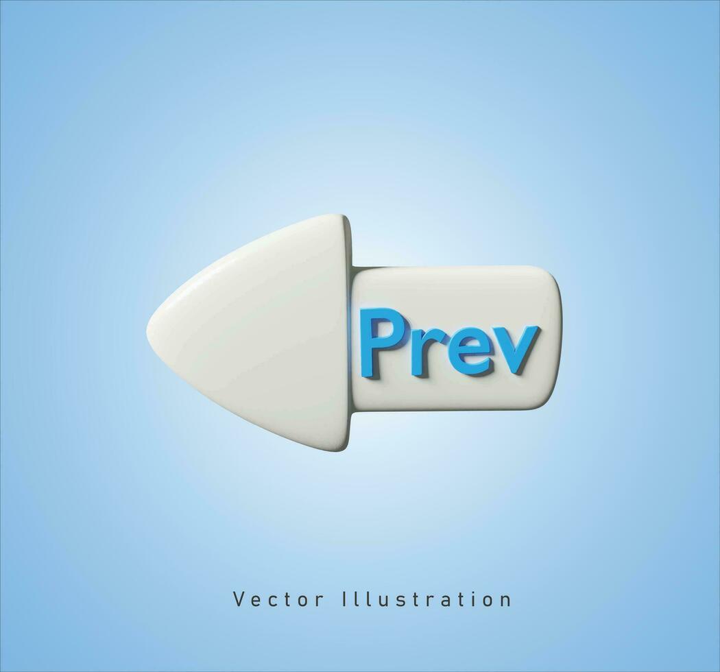 previous white arrow in 3d vector illustration