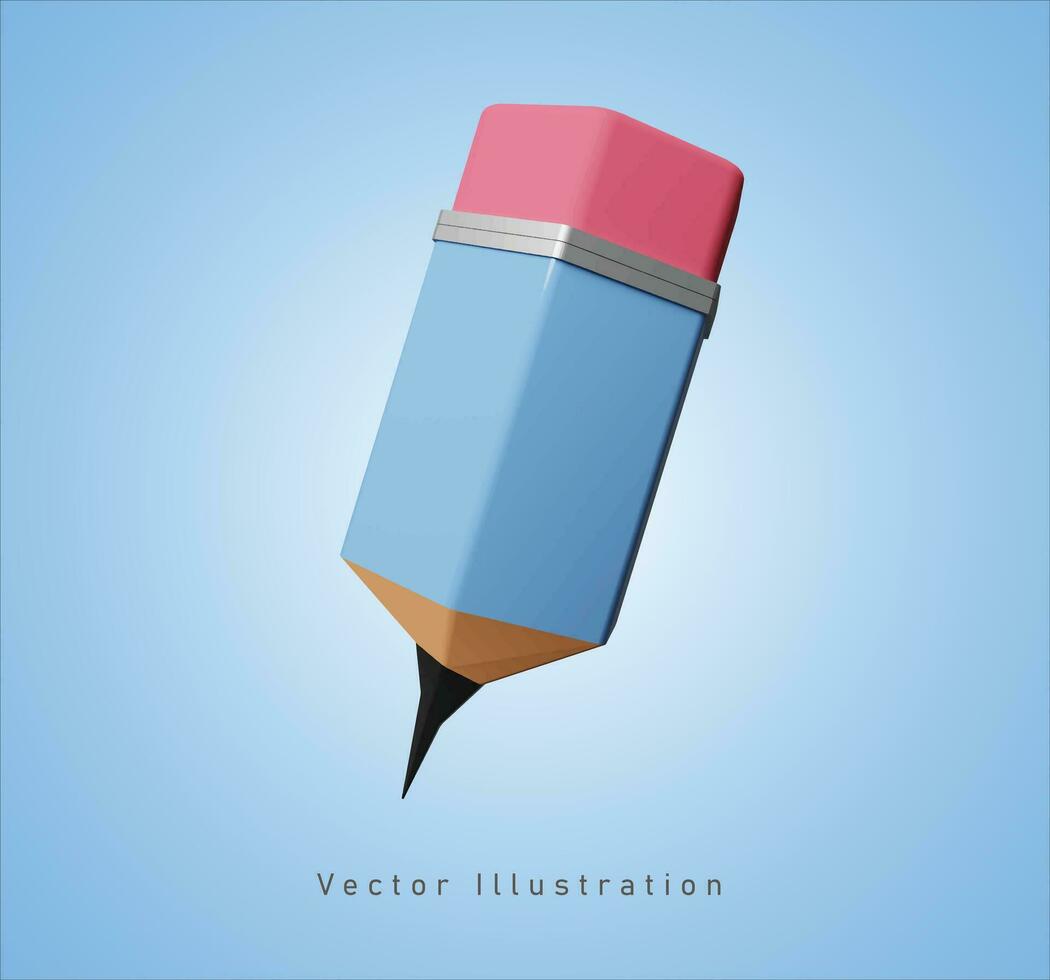 short blue pencil in 3d vector illustration