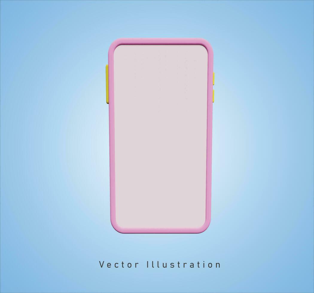 rosado teléfono inteligente con blanco pantalla en 3d vector ilustración