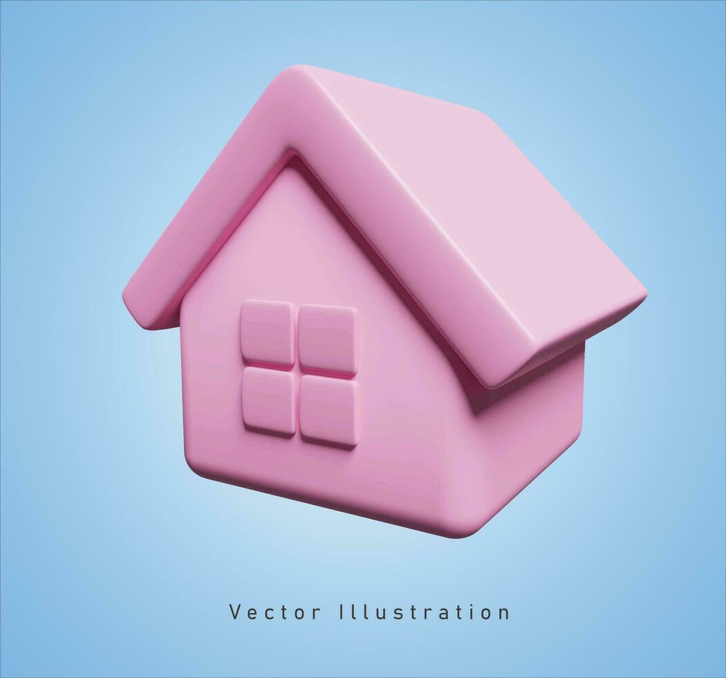 rosado casa en 3d vector ilustración