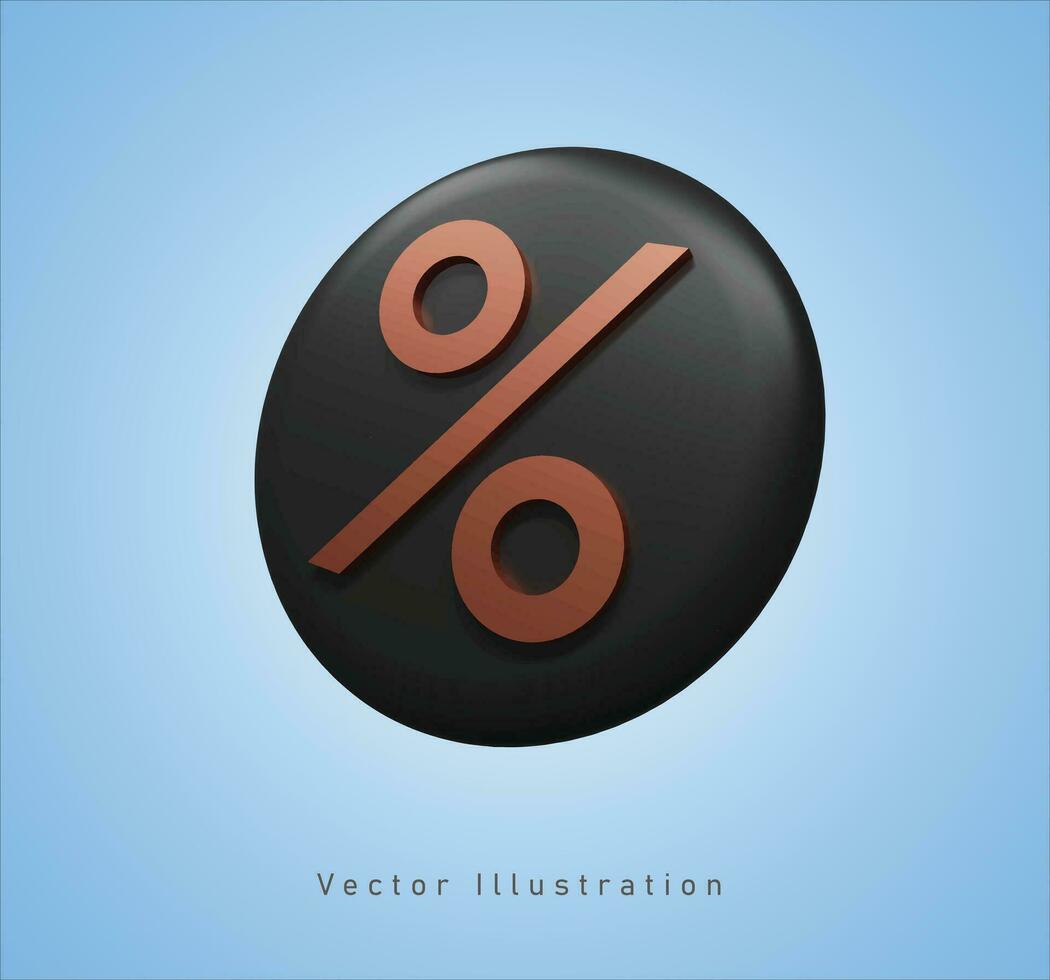 negro por ciento botón en 3d vector ilustración