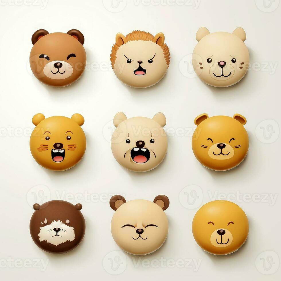 Set of animal faces, face emojis, stickers, emoticons,cartoon funny mascot characters face set, Generative AI illustration photo