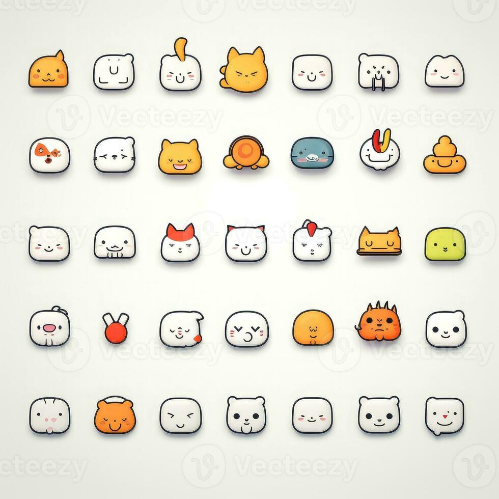 Set of animal faces, face emojis, stickers, emoticons,cartoon funny mascot characters face set, Generative AI illustration photo