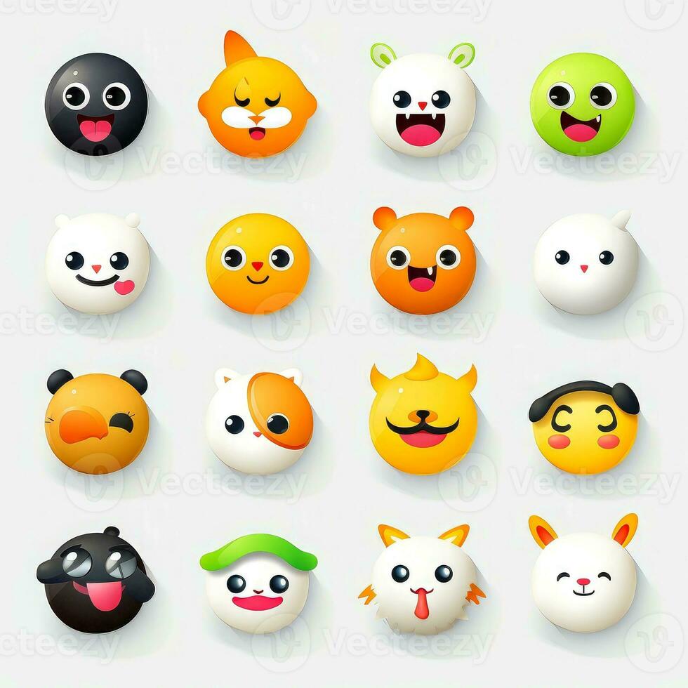 Set of animal faces, face emojis, stickers, emoticons,cartoon funny mascot characters face set, Generative AI illustration photo