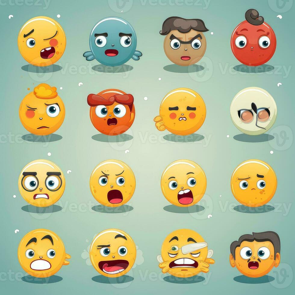 Set of animal faces, face emojis, stickers, emoticons,cartoon funny mascot characters face set, Generative AI illustration photo