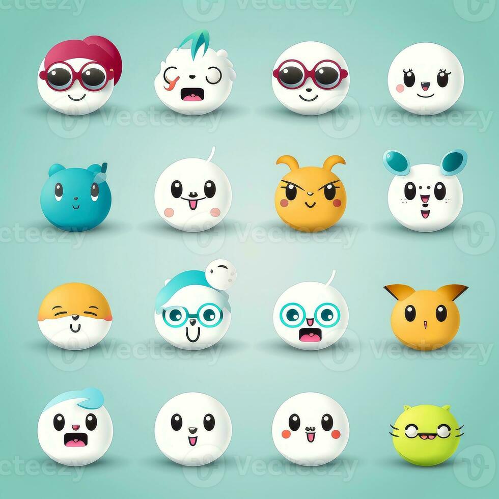Set of animal faces, face emojis, stickers, emoticons,cartoon funny mascot characters face set, Generative AI illustration photo