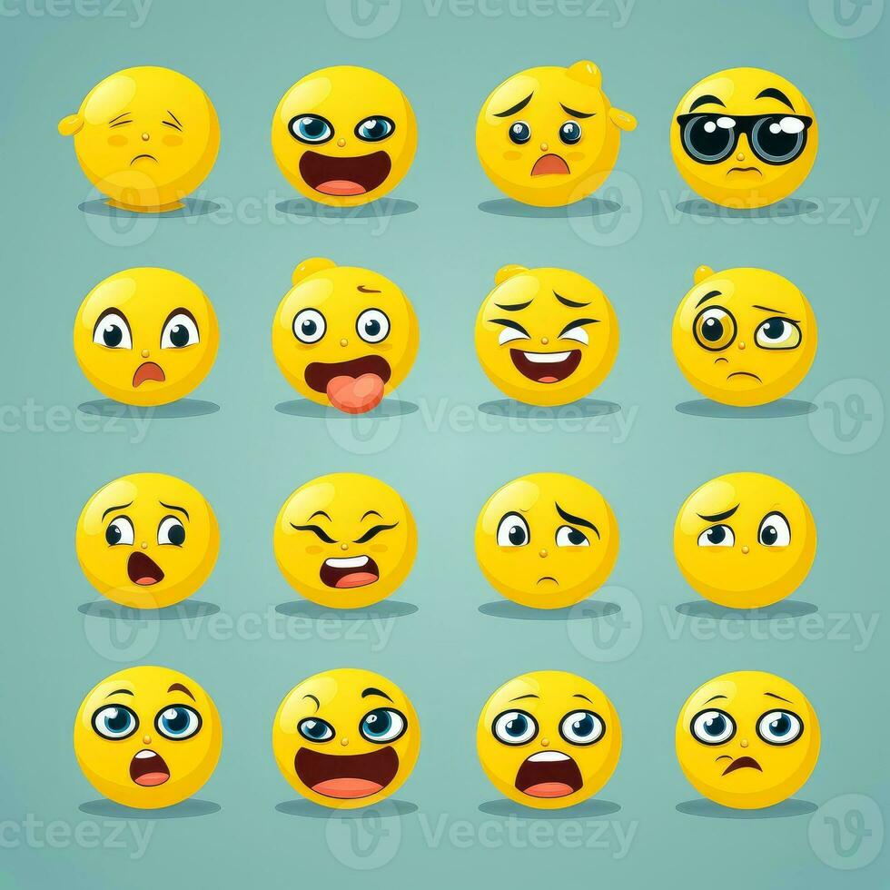 Set of animal faces, face emojis, stickers, emoticons,cartoon funny mascot characters face set, Generative AI illustration photo