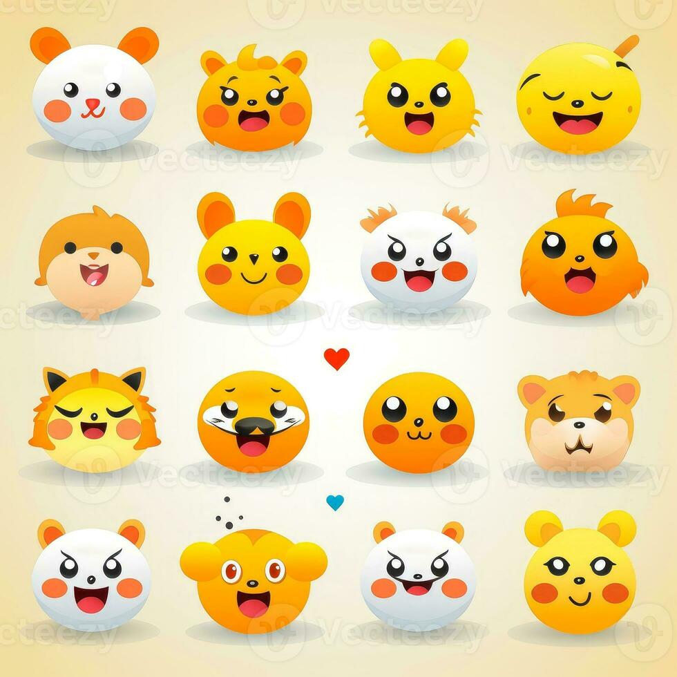 Set of animal faces, face emojis, stickers, emoticons,cartoon funny mascot characters face set, Generative AI illustration photo