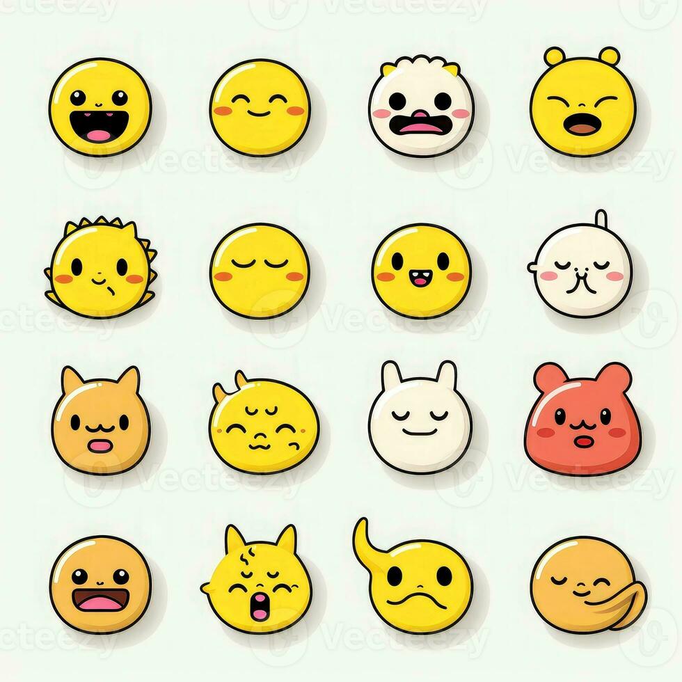 Set of animal faces, face emojis, stickers, emoticons,cartoon funny mascot characters face set, Generative AI illustration photo