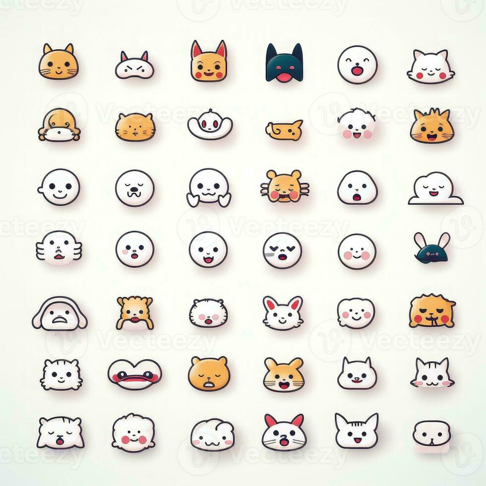 Set of animal faces, face emojis, stickers, emoticons,cartoon funny mascot characters face set, Generative AI illustration photo