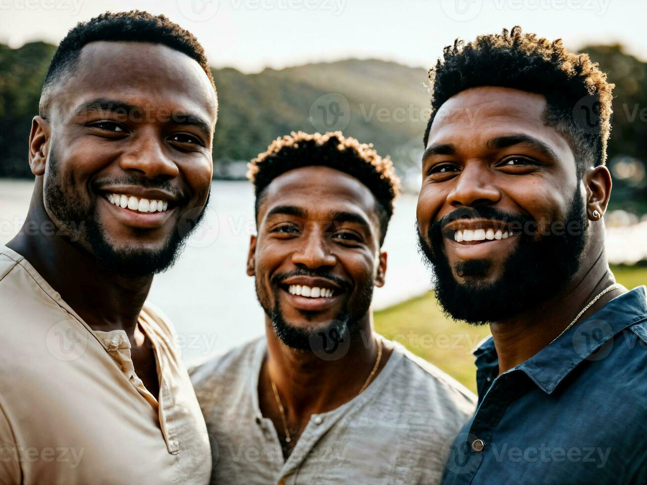 photo of group happy black strong man, generative AI