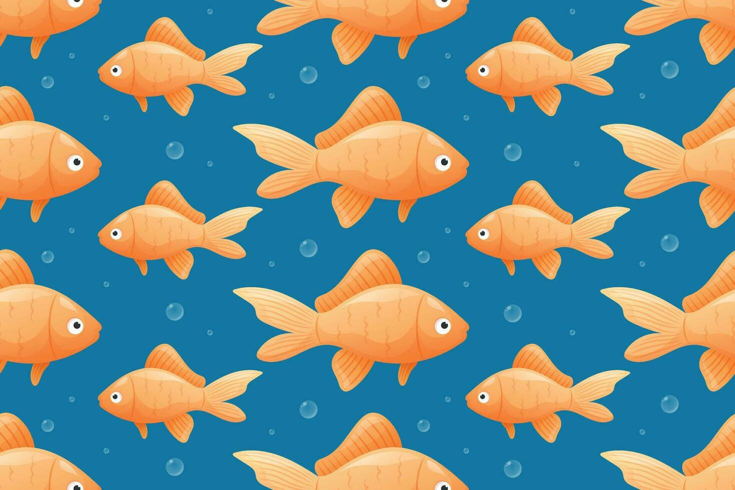 Vector seamless pattern, cartoon marine goldfish swimming in the water.