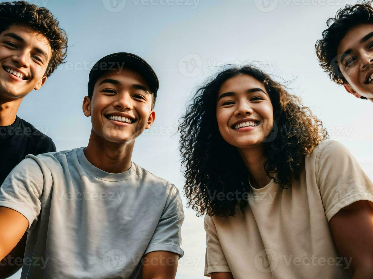 photo of group teenage freshy student at university, generative AI