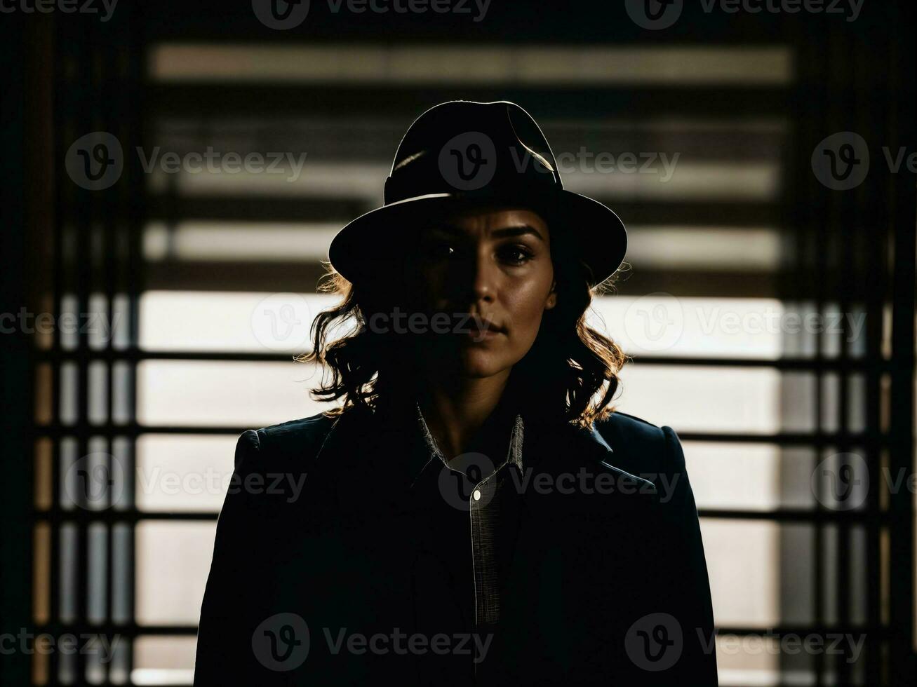 photo of serious detective woman in crime scene, generative AI