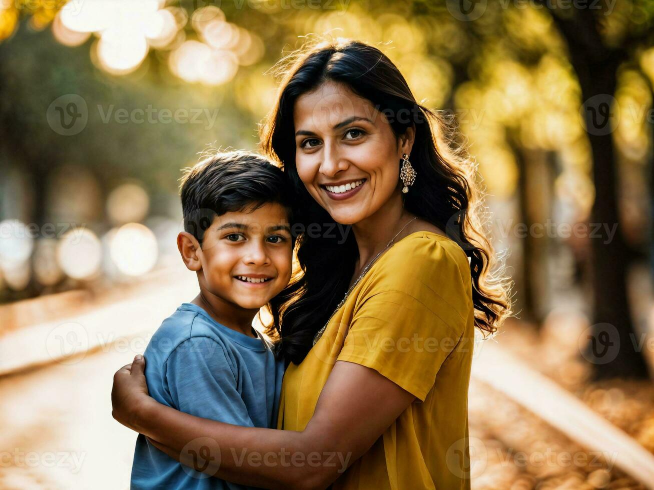 photo of happy family mother and son, generative AI