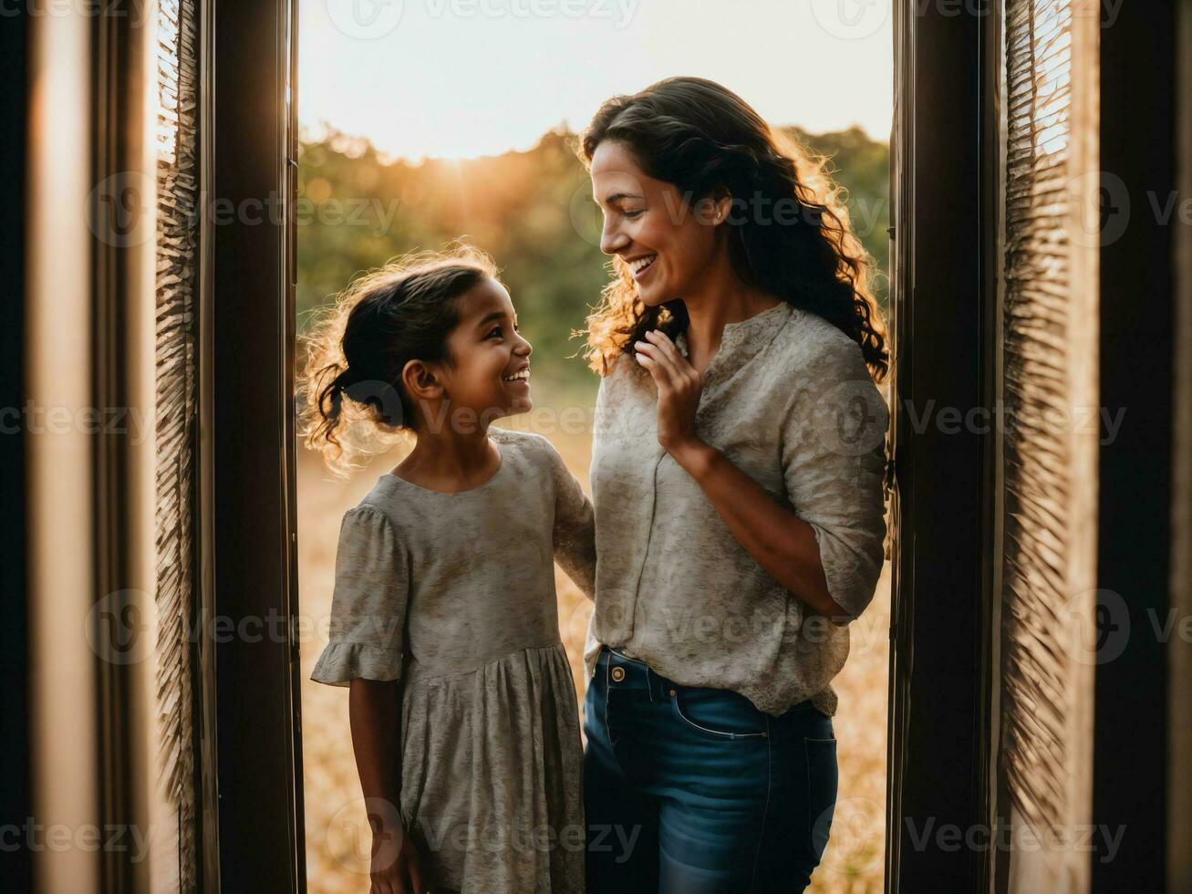 photo of happy family mother and daughter, generative AI