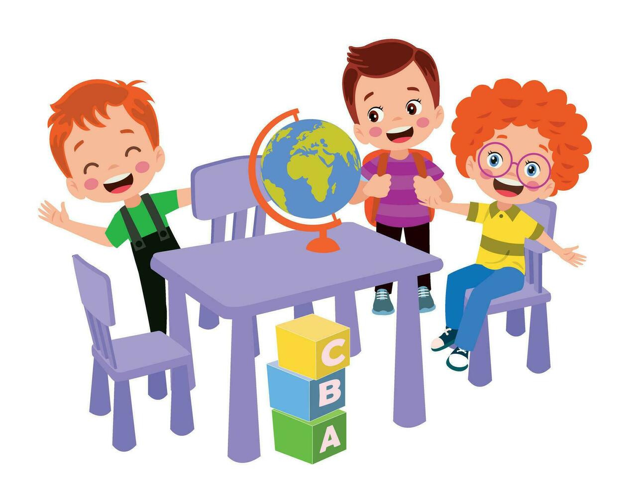 Vector Illustration Of Kids Playing in the clasroom