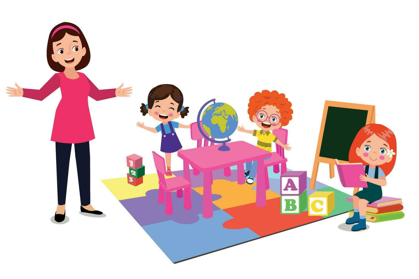 Vector Illustration Of Kids Playing in the clasroom