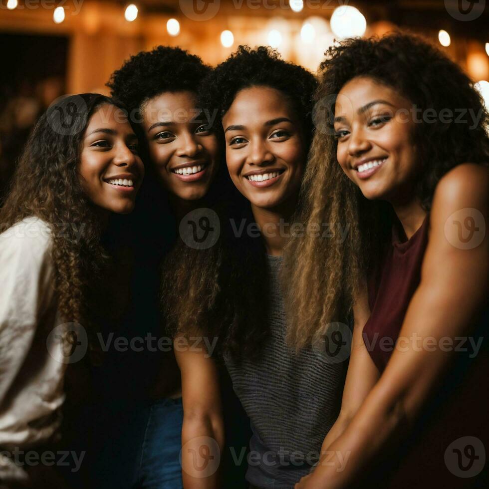 group of happy young teenage at the night party, generative AI photo