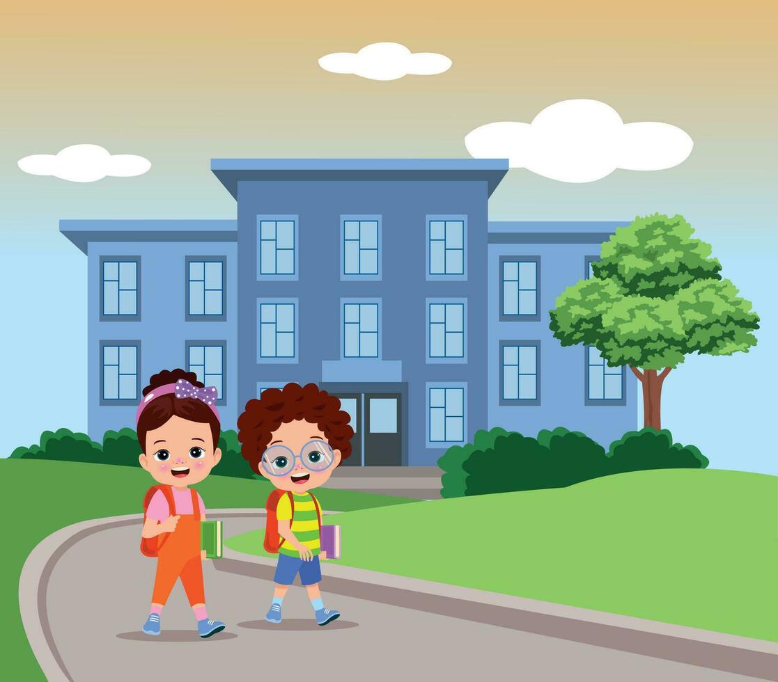 children walking to school vector