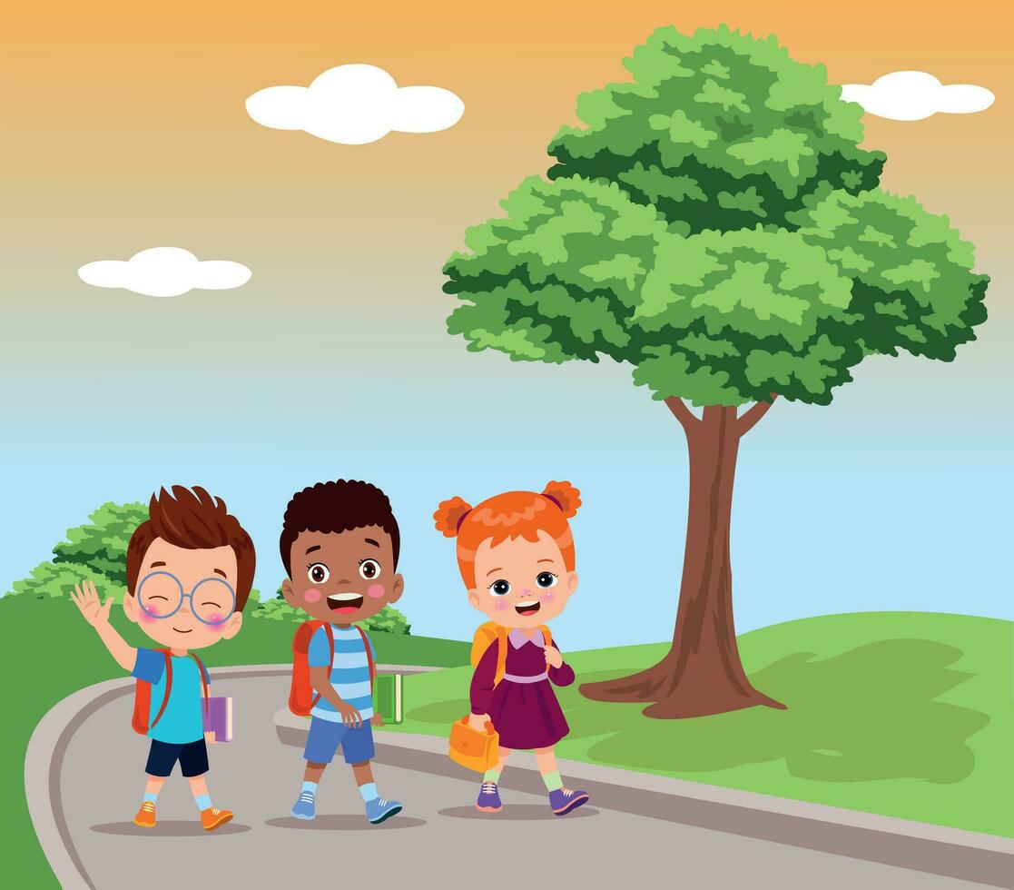 children walking to school vector