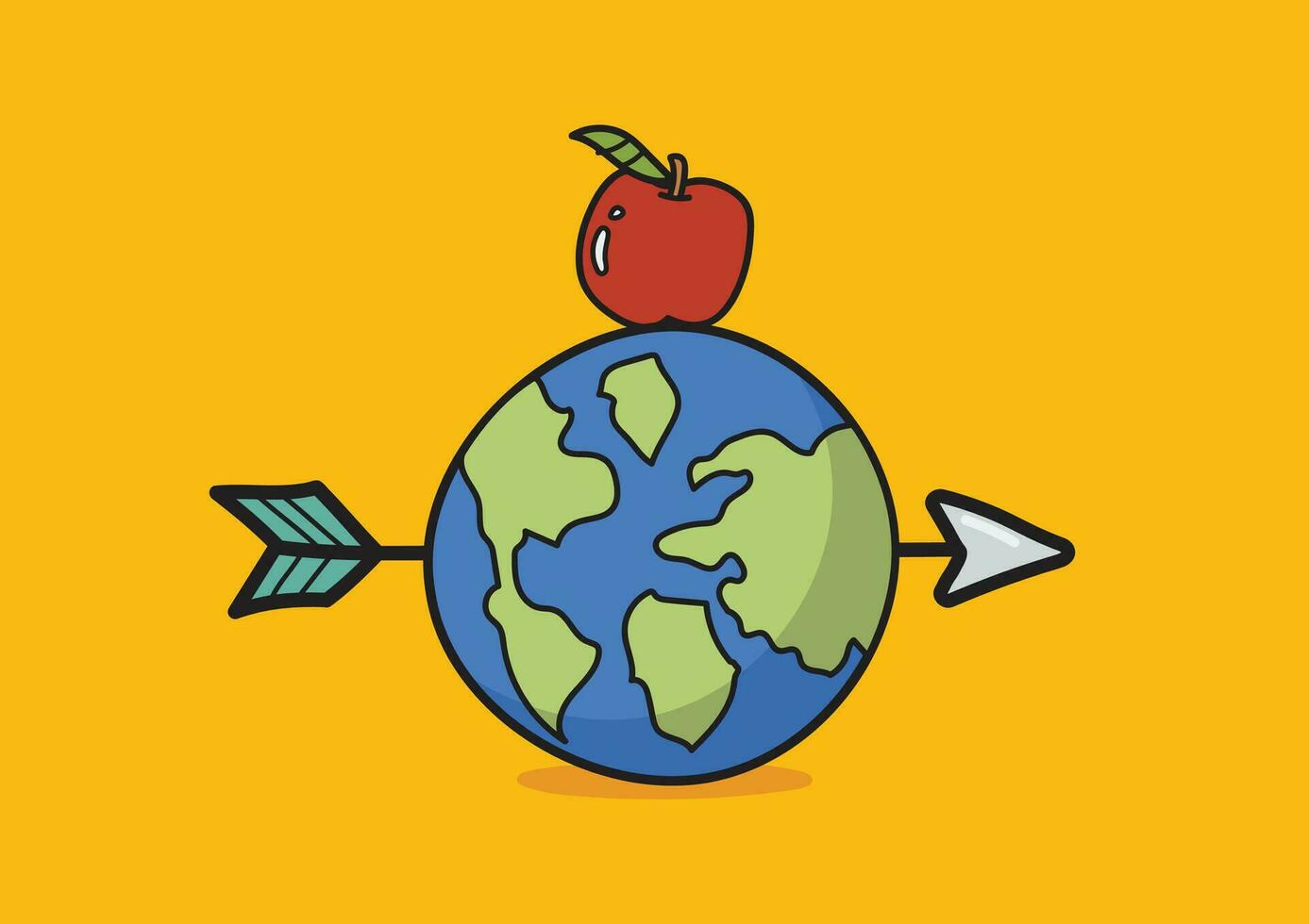 Earth was shot by arrow with apple on top doodle style vector