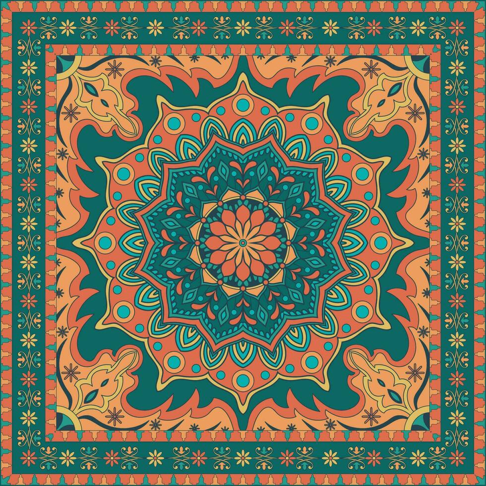 Colorful ornamental vector design for rug, tapis, yoga mat. Geometric ethnic clipart. Arabian ornamental carpet with decorative elements.Persian carpet