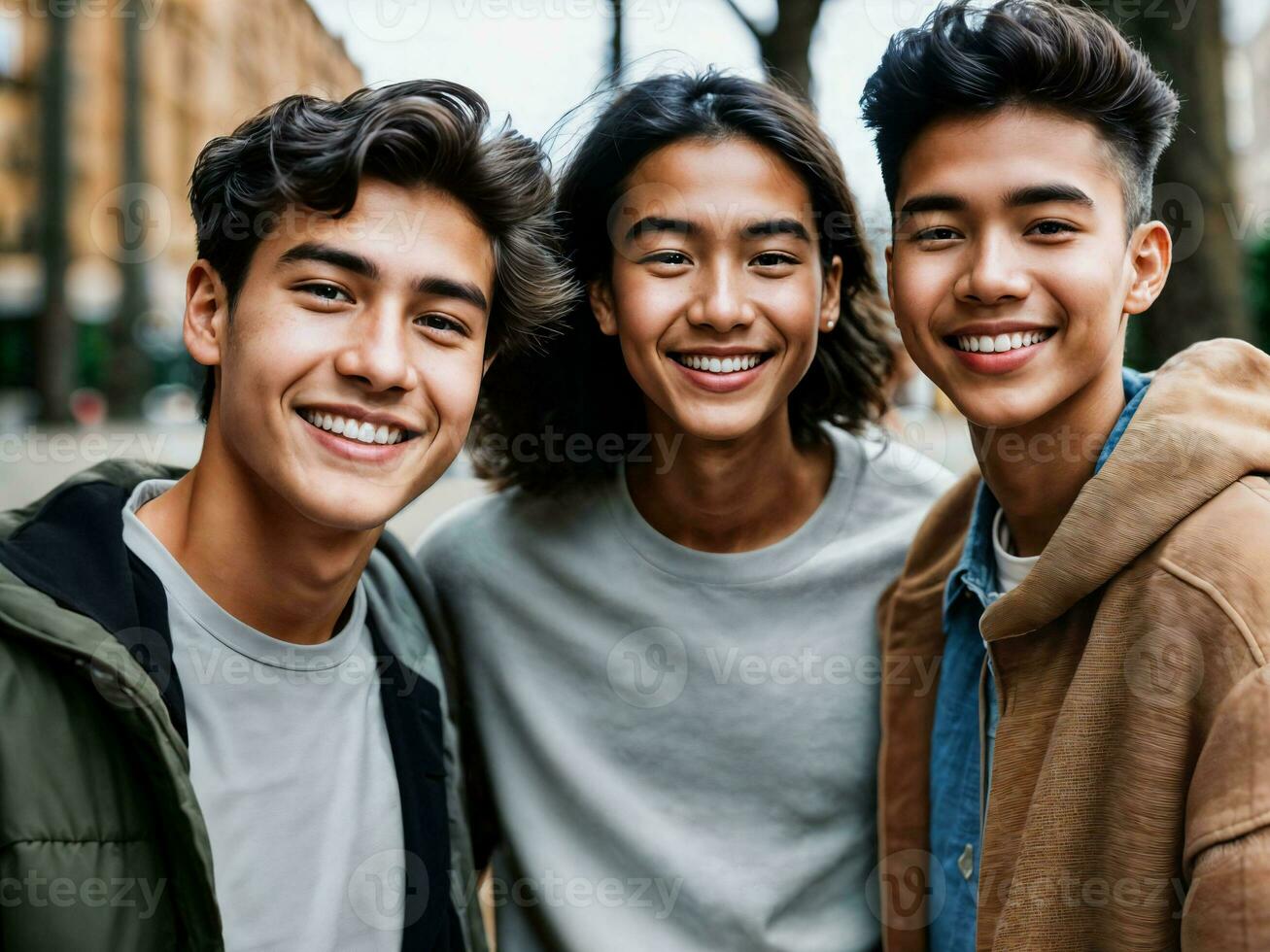 photo of group teenage freshy student at university, generative AI
