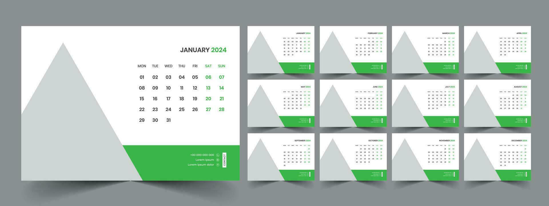 Calendar 2024 planner corporate template design set. Week starts on Monday. template for annual calendar 2024 vector