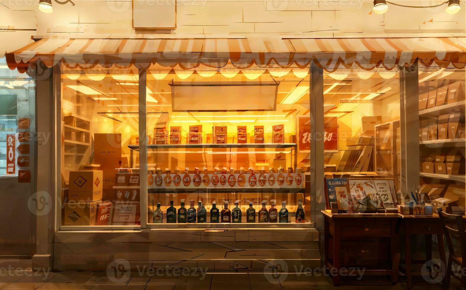 illustration digital art drawing of store shop market, generative AI photo