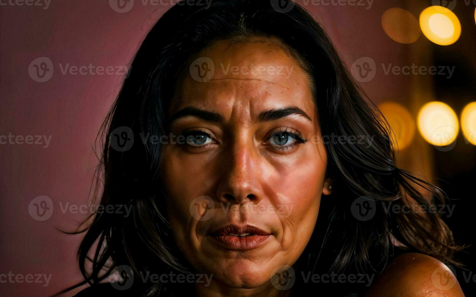 photo of beautiful woman with colorful mixed lighting , generative AI