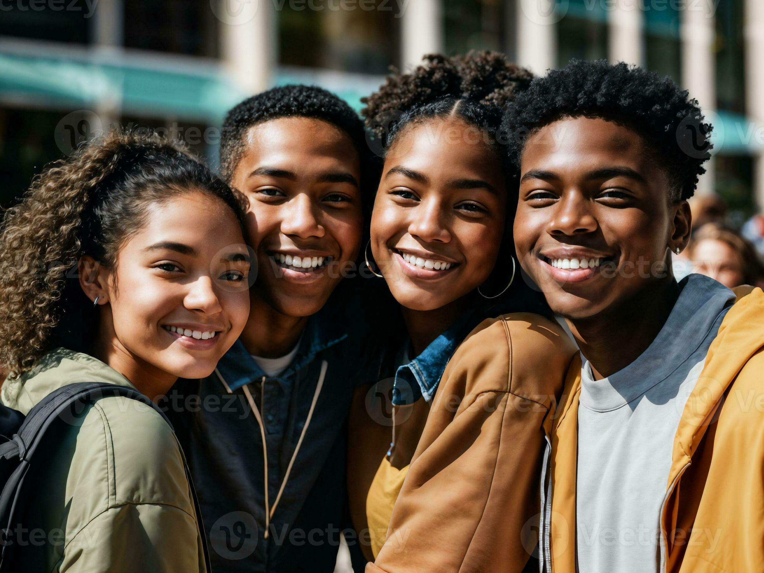 photo of group black teenage freshy student at university generative