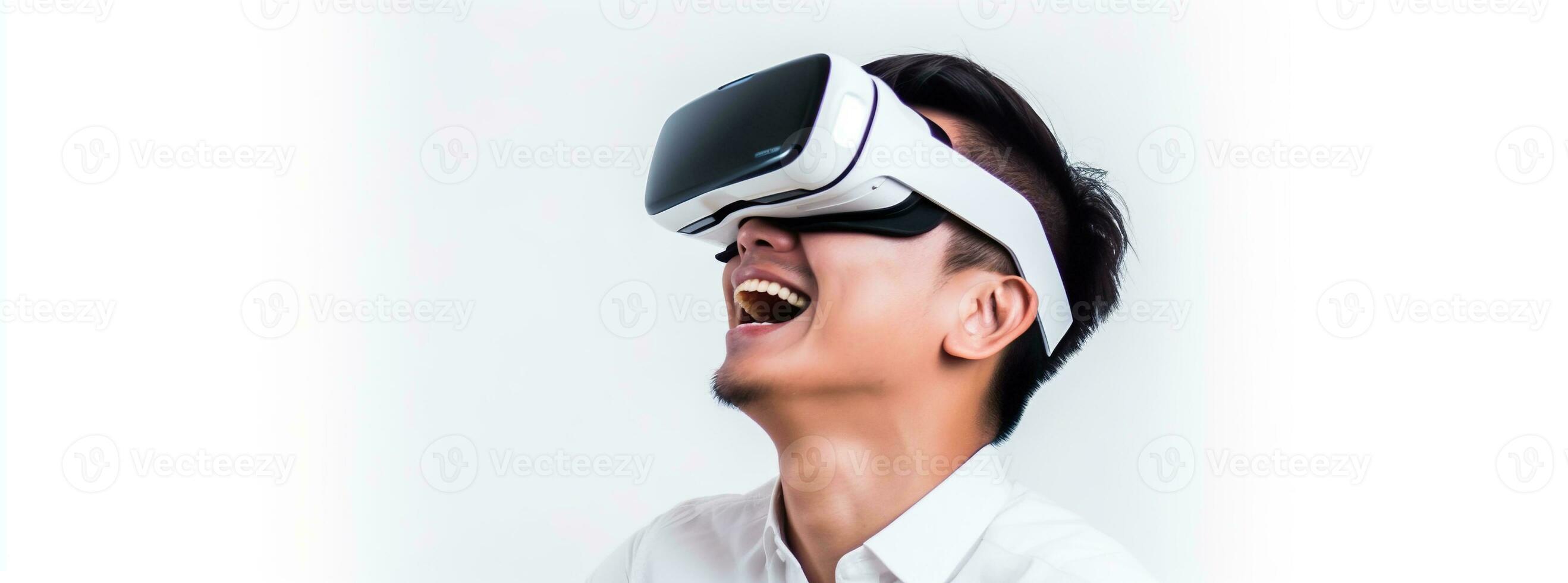 Illustration of a person wearing a virtual reality VR headset, AI Generated. photo