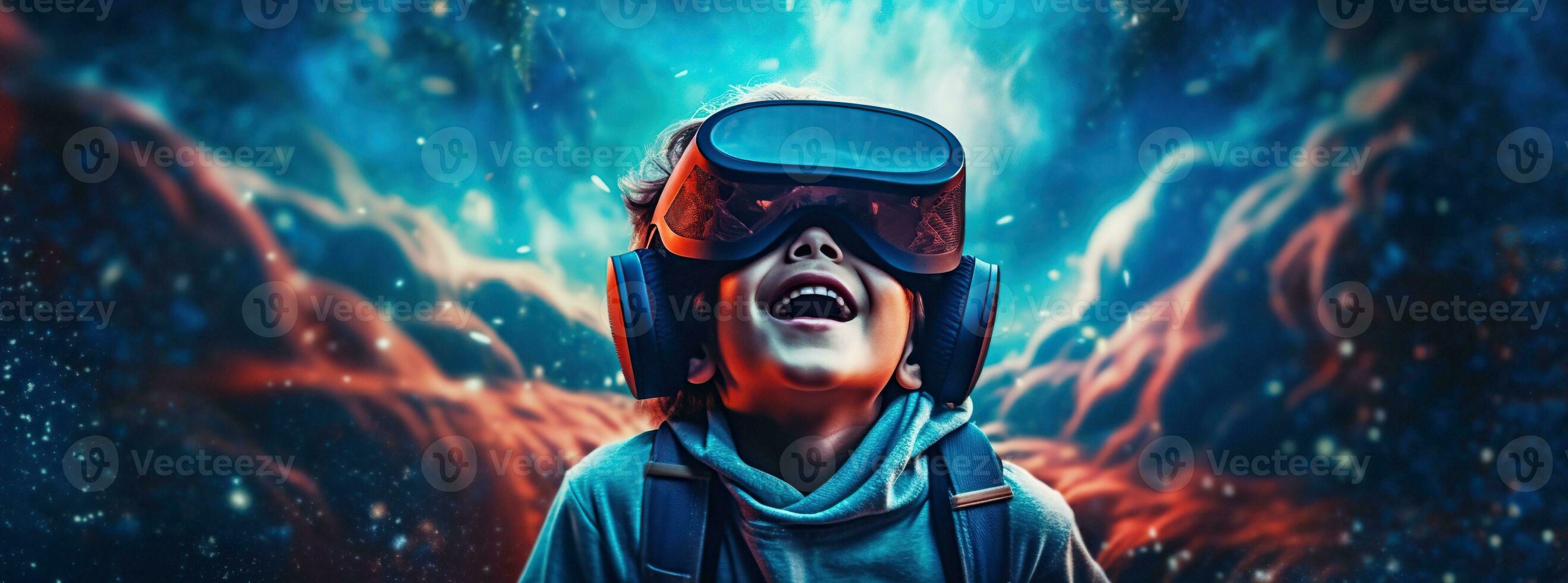 ilustración de un persona vistiendo un virtual realidad vr auriculares, ai generado. foto