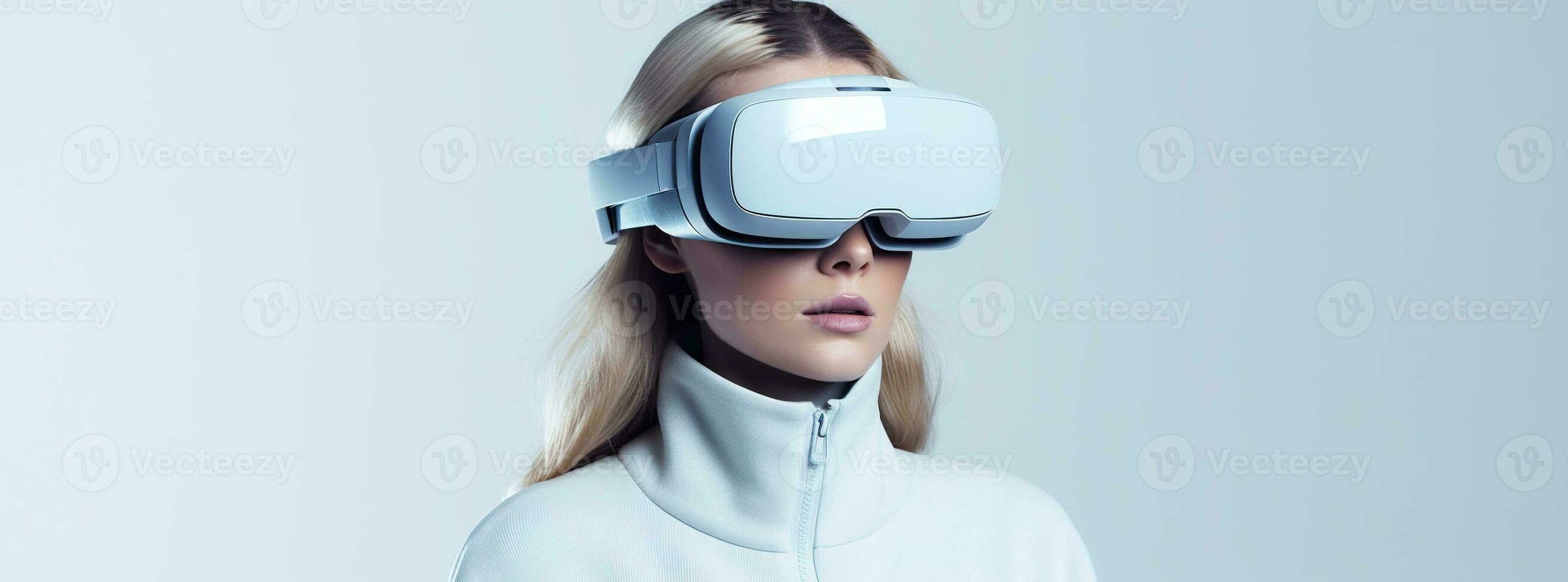 Illustration of a person wearing a virtual reality VR headset, AI Generated. photo