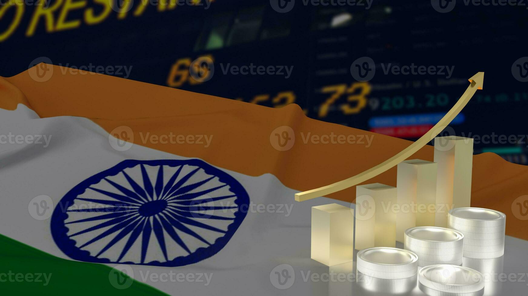 The Chart and India flag for Business concept 3d rendering photo