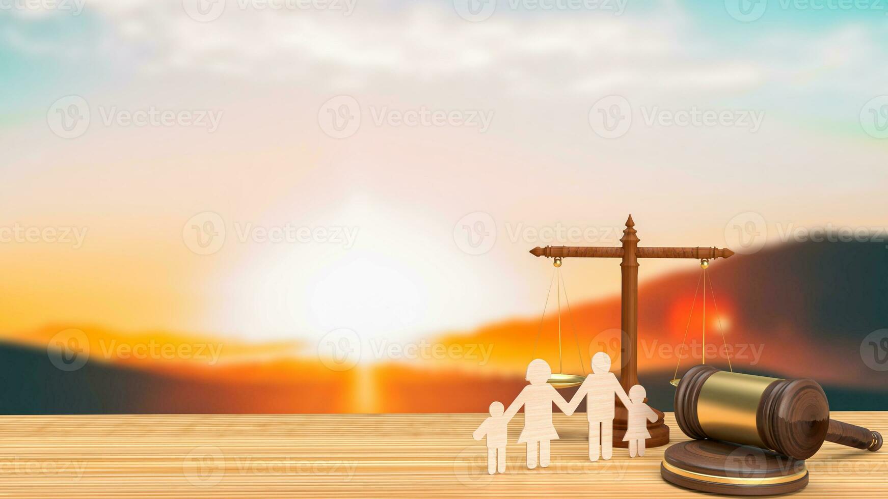 The hammer and family wood plate for Family Law 3d rendering photo