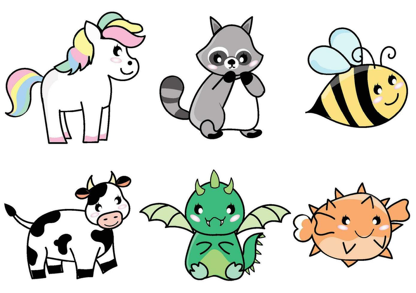 Set of animal heads collection.Characters portrait cute animal faces on white background.portraits, Emoji funny animal, Logo, sticker,Kawaii,Vector Funny cartoon and animal heads concept. vector