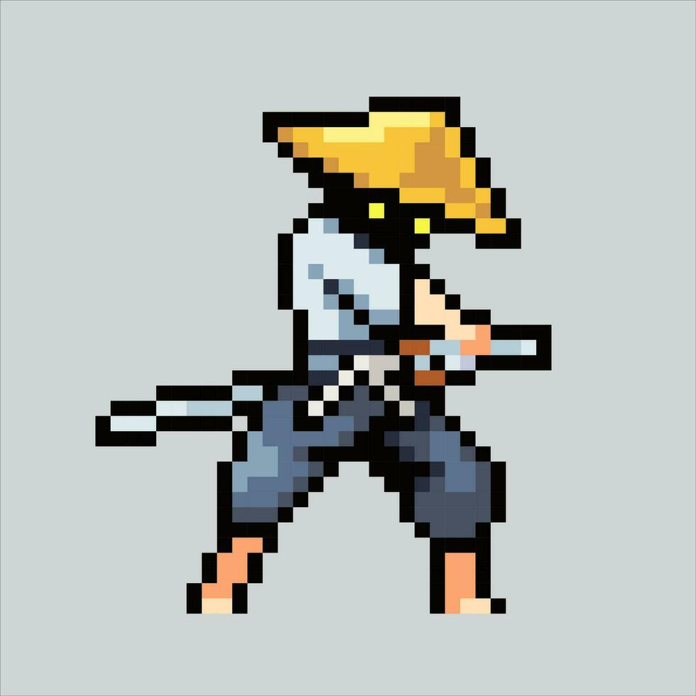 Pixel art illustration Samurai. Pixelated Japan Samurai. Japanese Samurai icon pixelated for the pixel art game and icon for website and video game. old school retro. vector