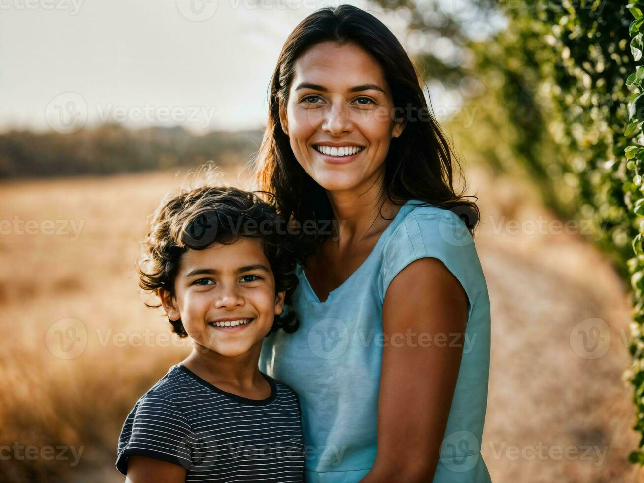 photo of happy family mother and son, generative AI