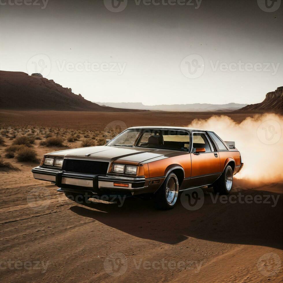 photo of car in hot sand desert, generative AI