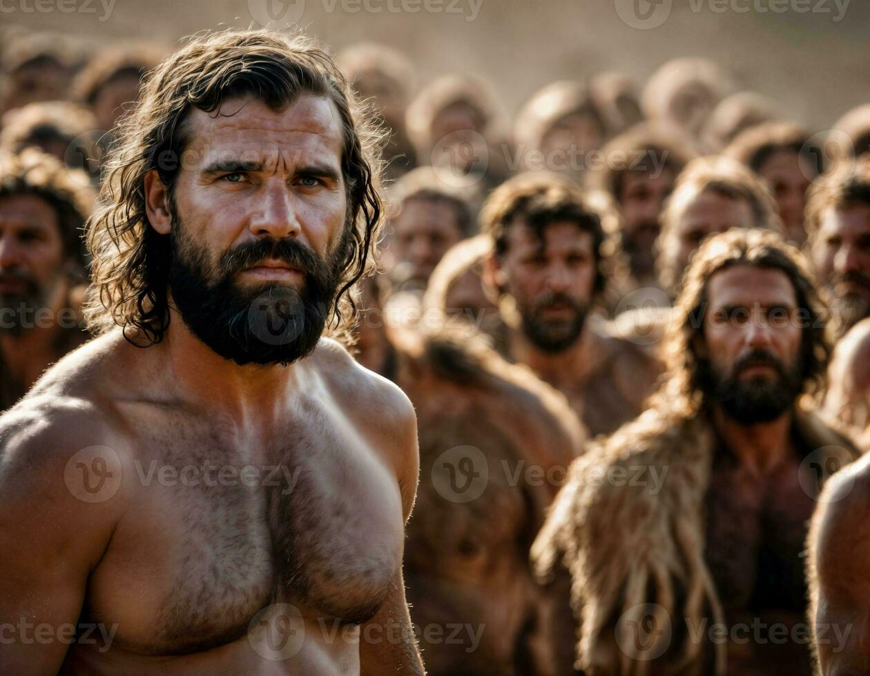 photo of group of strong caveman gang, generative AI