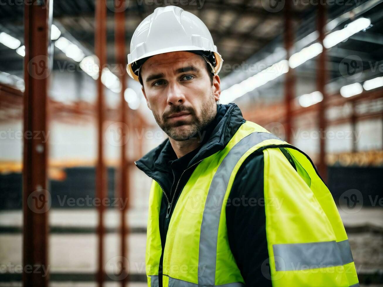 photo of man as a construction worker with helmet, generative AI