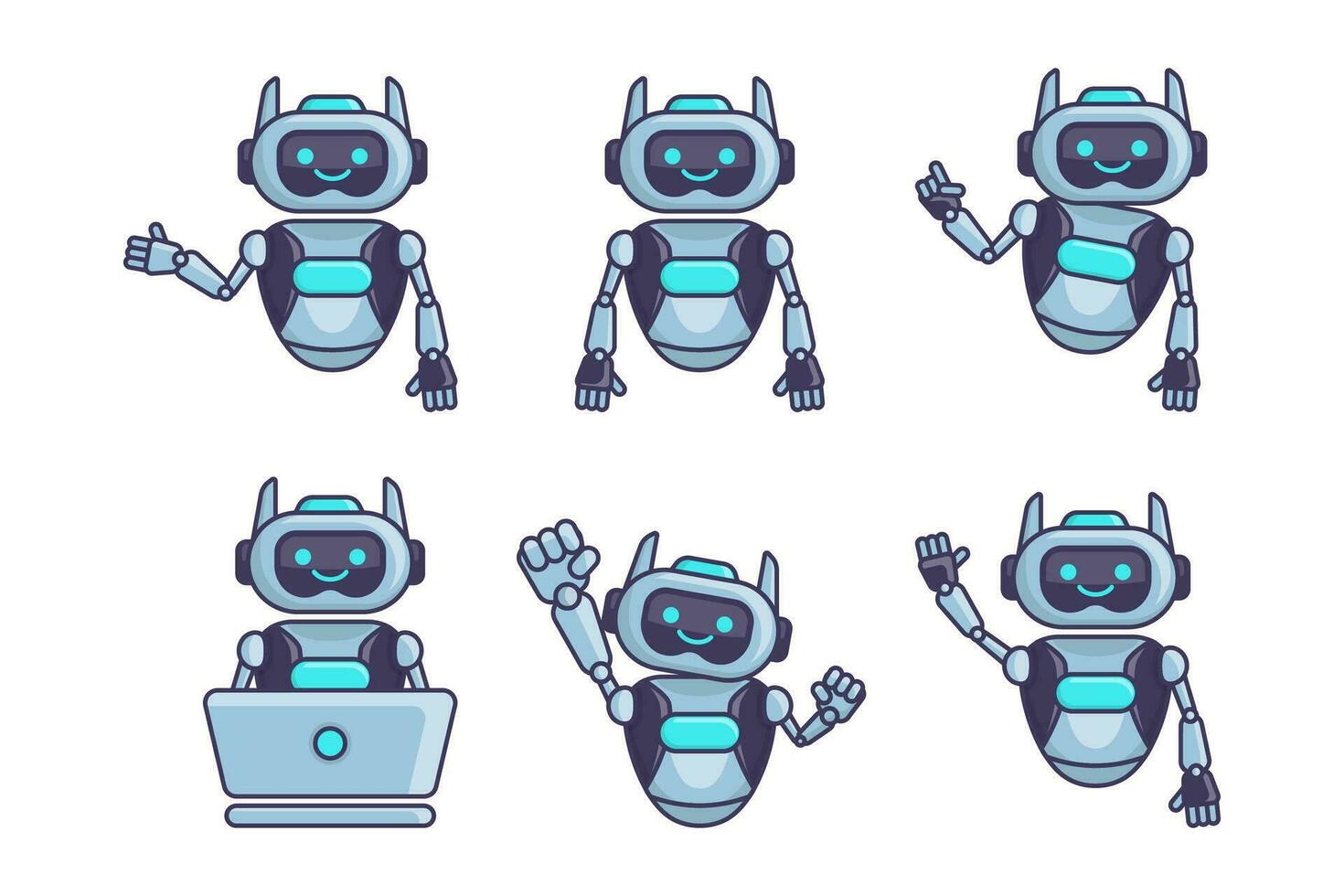 Robot mascot character vector illustration. Robot cartoon pose set design collections