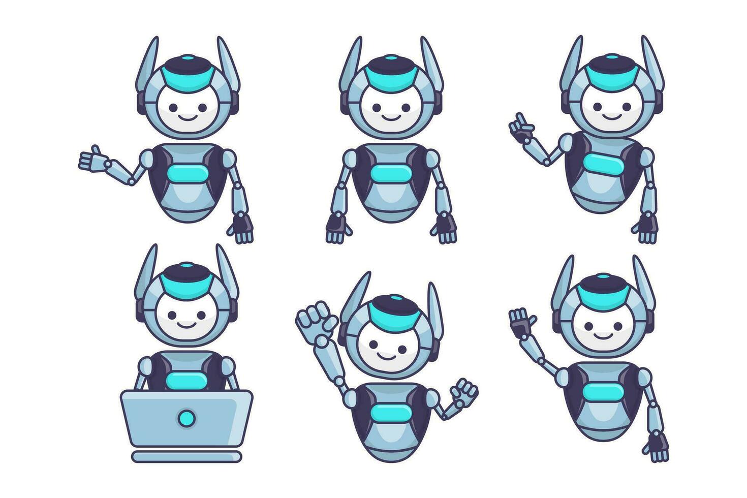 robot mascota personaje vector ilustración. robot dibujos animados actitud conjunto diseño colecciones