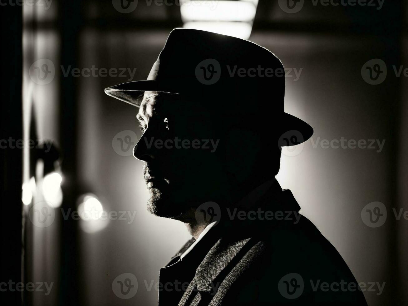 photo of serious detective man in crime scene, generative AI