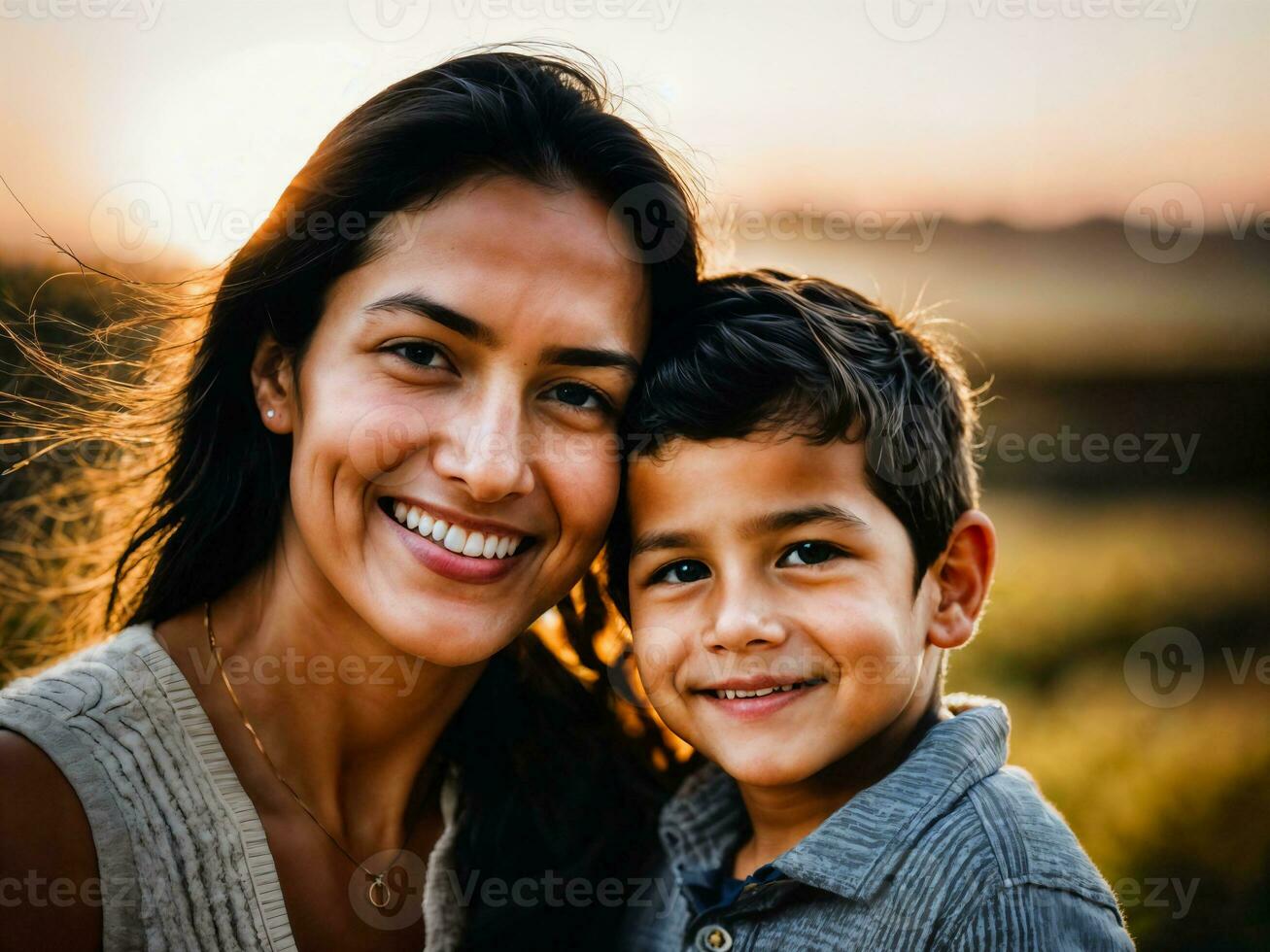 photo of happy family mother and son, generative AI
