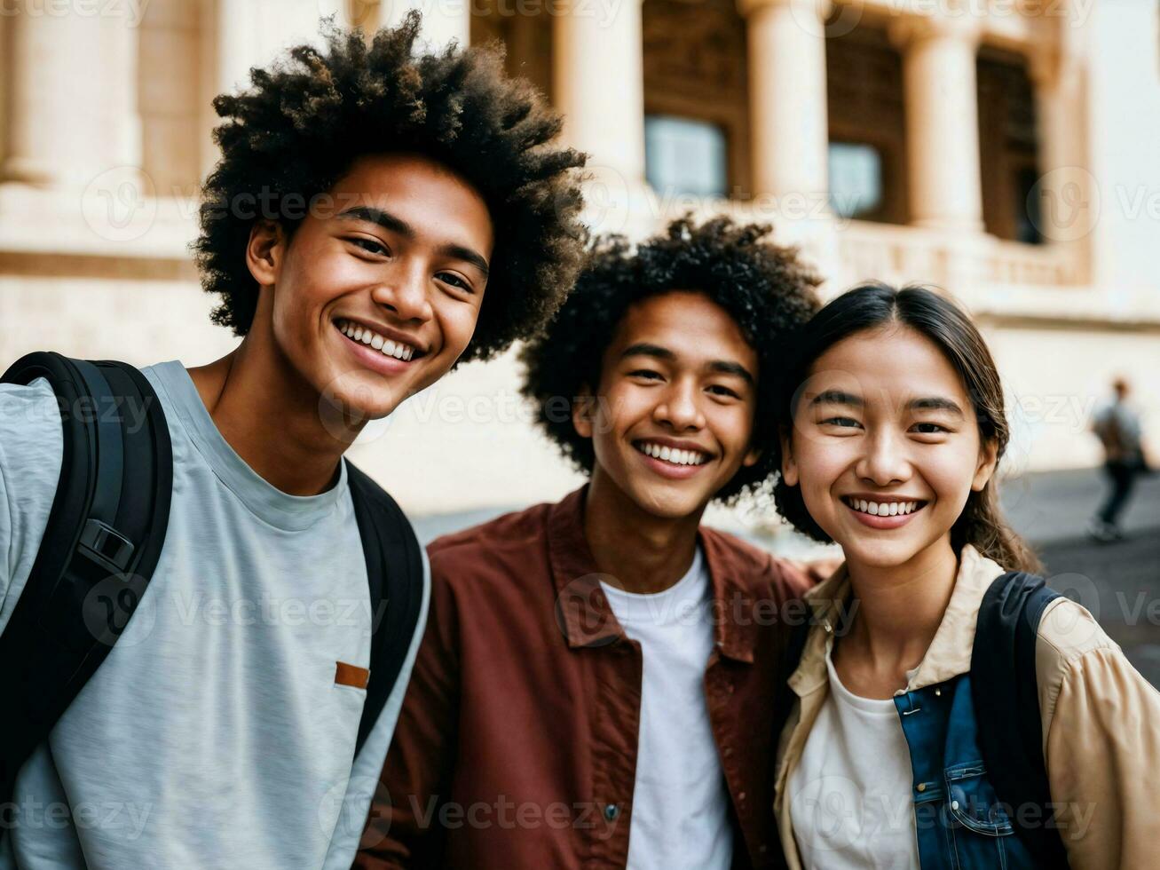 photo of group teenage freshy student at university, generative AI